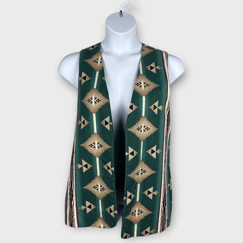 handmade blue green boho southwestern rodeo cowgirl open front vest cotton large